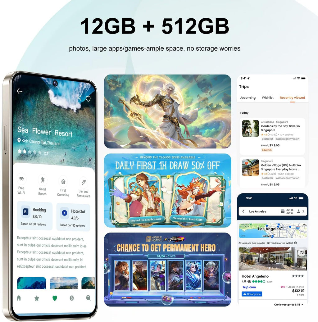 Unlocked Phone I26 Ultra Android Phone 10-core 12GB+512GB Cell Phone 7 inch HD Screen Mobile Phone 108MP+48MP Camera 6800 mAh Extra Large Battery 5G Dual SIM (Gray)