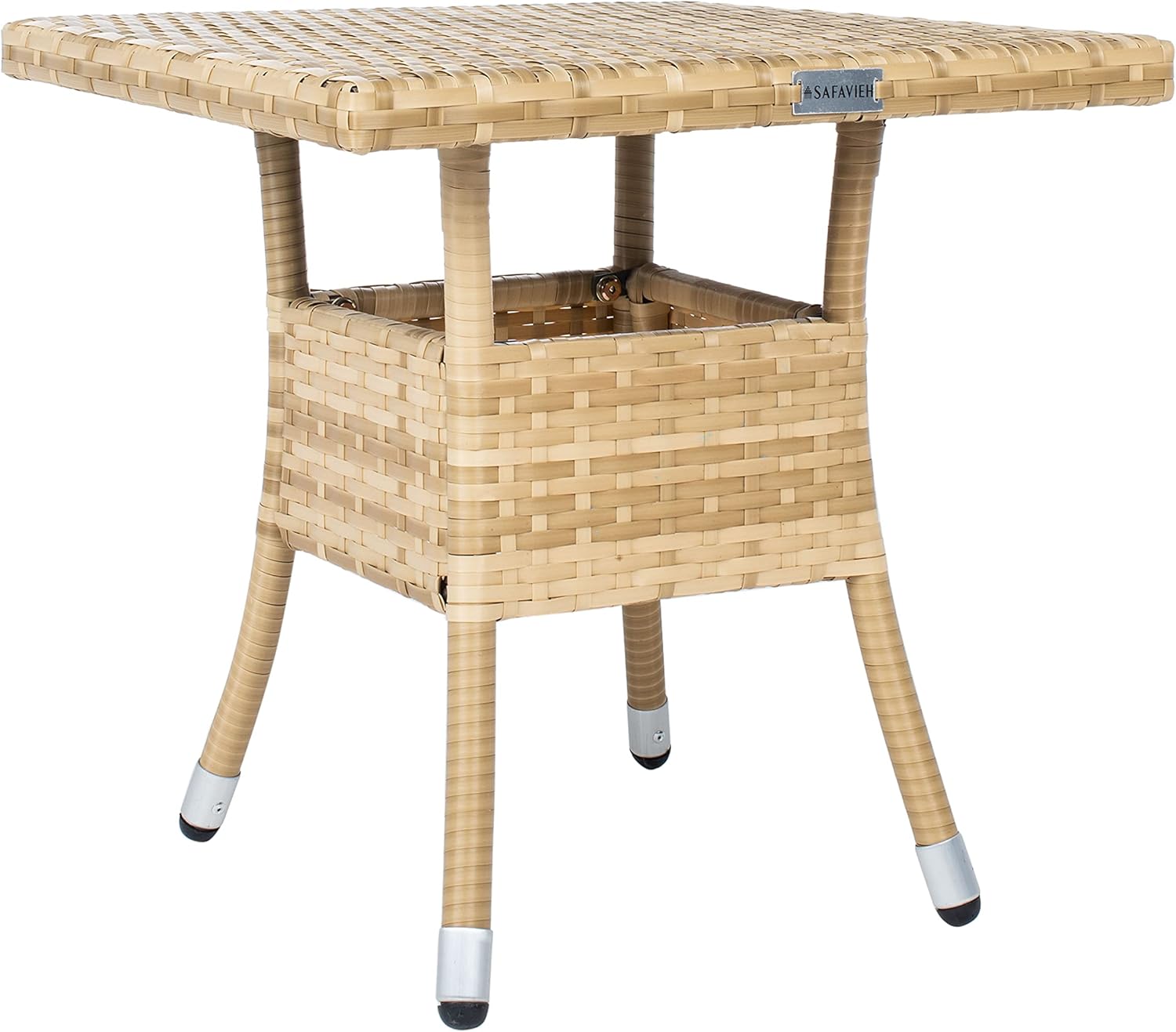 SAFAVIEH Outdoor - Edna 3-Piece Lounge Set - Natural & White - Steel Frame & Faux Rattan with Cushion - Wingback Tropical French Design - Ideal for Patio, Deck, Porch, Backyard (PAT7719D)