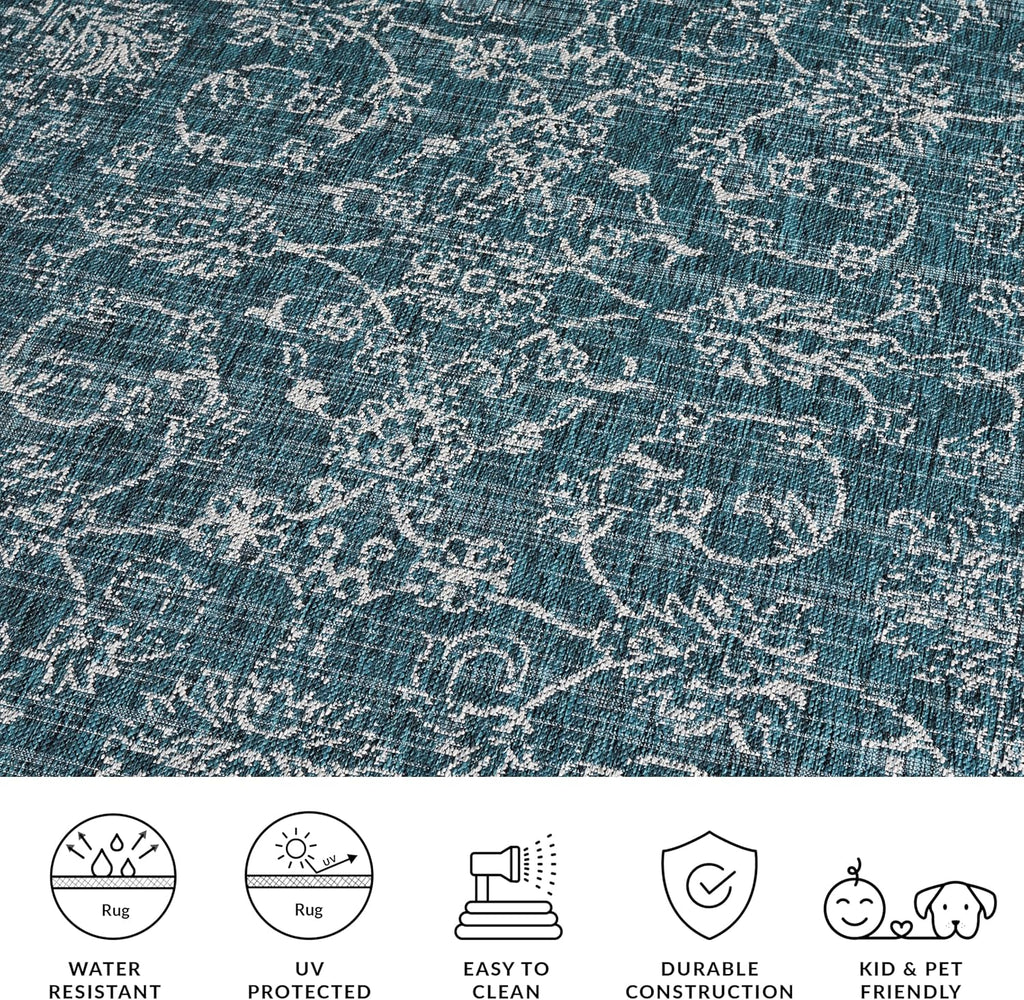 SAFAVIEH Washable Rug Outdoor Courtyard Collection - 9' x 12', Navy & Ivory, Non-Shedding & Easy Cleaning, Ideal for Patio, Backyard, Mudroom (CY8680-36821)