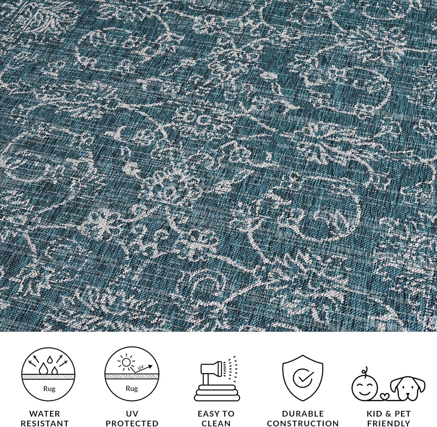 SAFAVIEH Washable Rug Outdoor Courtyard Collection - 9' x 12', Navy & Ivory, Non-Shedding & Easy Cleaning, Ideal for Patio, Backyard, Mudroom (CY8680-36821)