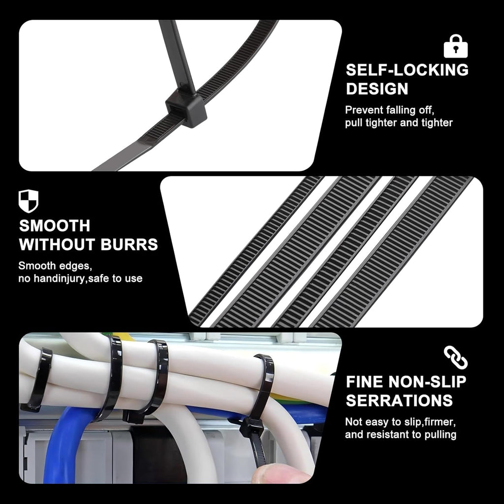 4 Inch Zip Ties 1000 Pack – Black Nylon PA66, 18 lbs Strength, UV & Flame Resistant, Halogen-Free