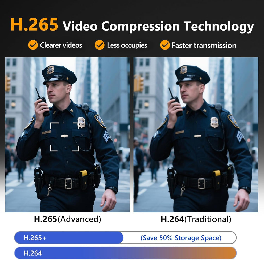 CAMMHD V8-256GB 4K Body Camera with Audio and Video Recording, 2160P Body Cam Two Battery 4400mAh Work 14H, H.265 Video Recorder, IP68 Waterproof, Night Vision Police Camera with Charging Dock