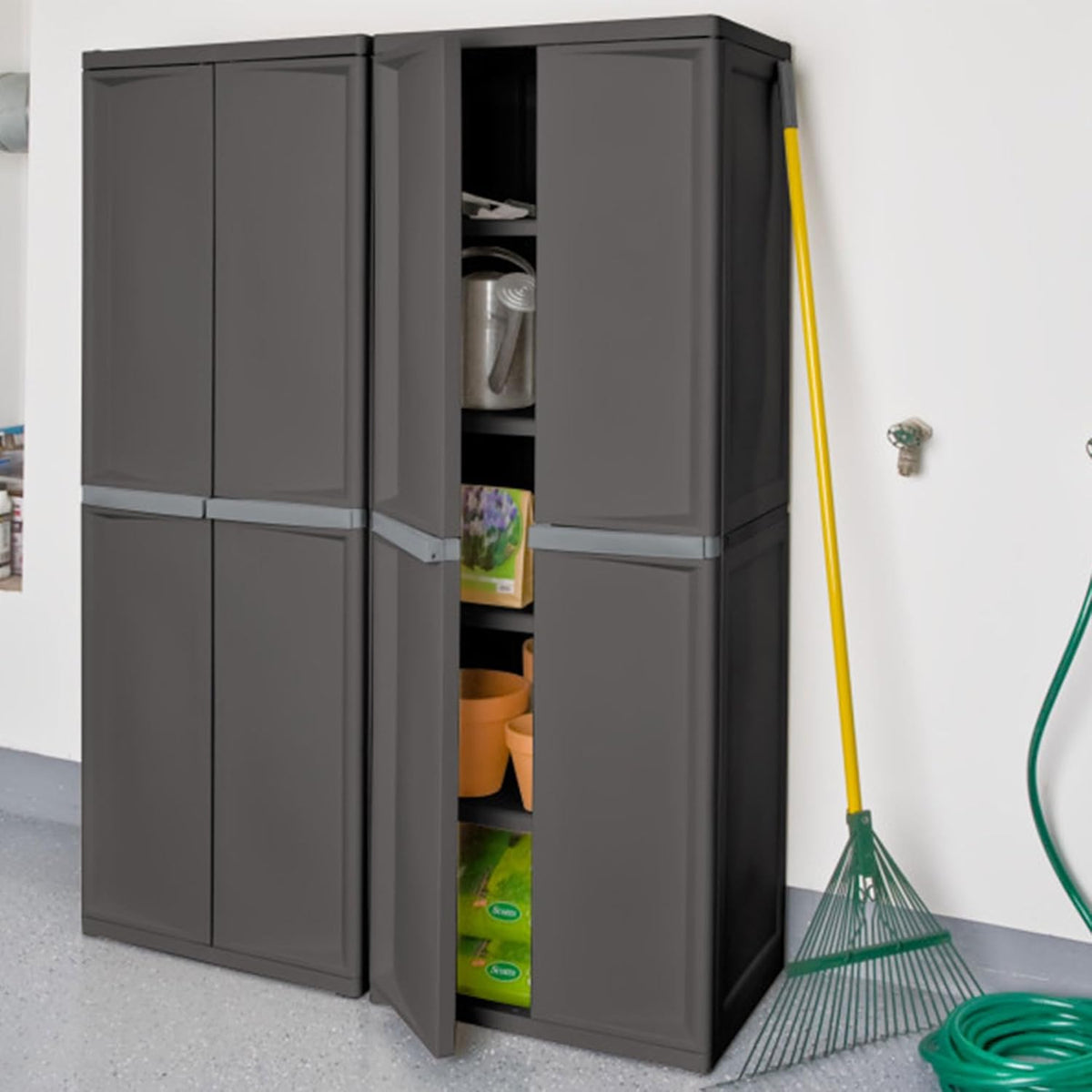 Sterilite 4 Shelf Cabinet, Heavy Duty and Easy to Assemble Plastic Storage Unit, Organize Bins in the Garage, Basement, Attic, Mudroom, Gray, 1-pack