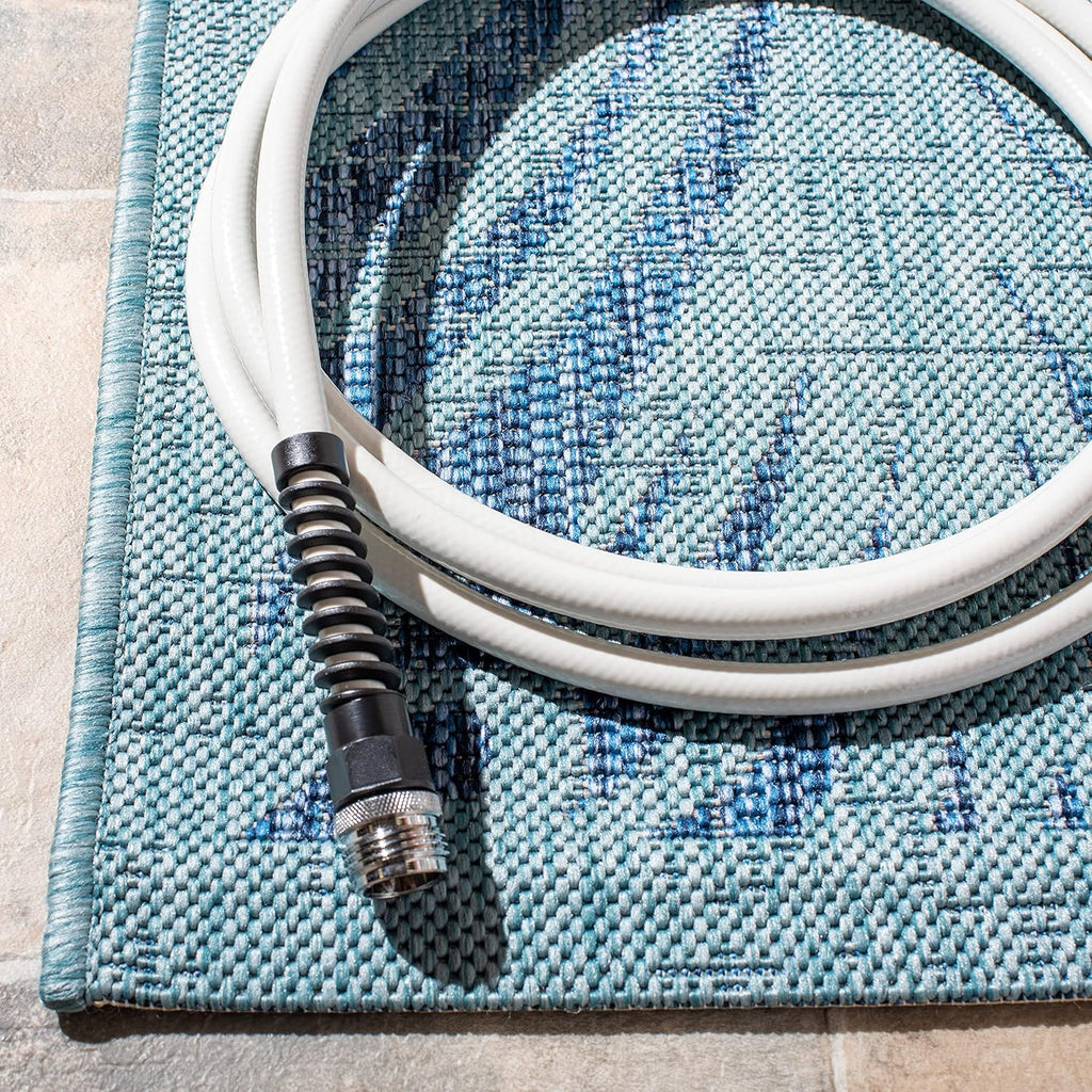 SAFAVIEH Washable Rug Outdoor Courtyard Collection - 9' x 12', Aqua Blue & Navy, Non-Shedding & Easy Cleaning, Ideal for Patio, Backyard, Mudroom (CY7557-39421)