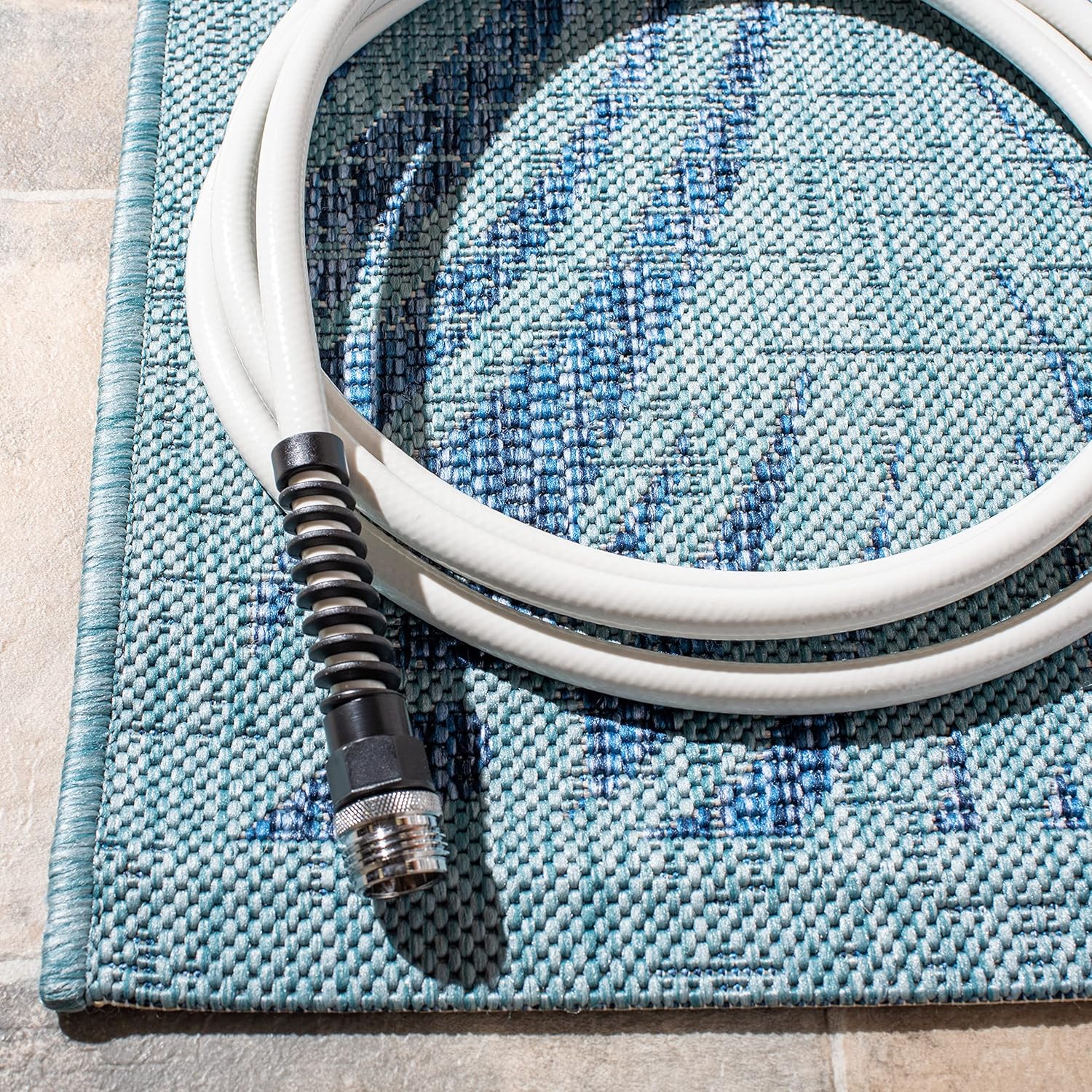SAFAVIEH Washable Rug Outdoor Courtyard Collection - 9' x 12', Aqua Blue & Navy, Non-Shedding & Easy Cleaning, Ideal for Patio, Backyard, Mudroom (CY7557-39421)