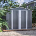 8x6 FT Outdoor Metal Storage Shed, Gray, with Floor Foundation, Lockable Hinged Doors, Air Vents, for Backyard and Lawn