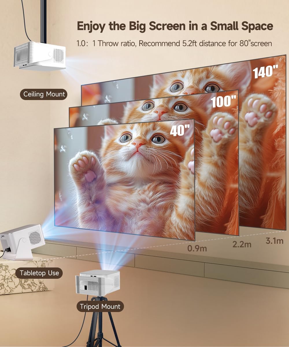 Smart Projector with 4K 8K Support, Mini Projector with Wifi6 and Bluetooth5.4, 600 ANSI, Auto Focus & Obstacle Avoidance 1080P Portable Movie Proyector for Home Outdoor, Magcubic HY350Max