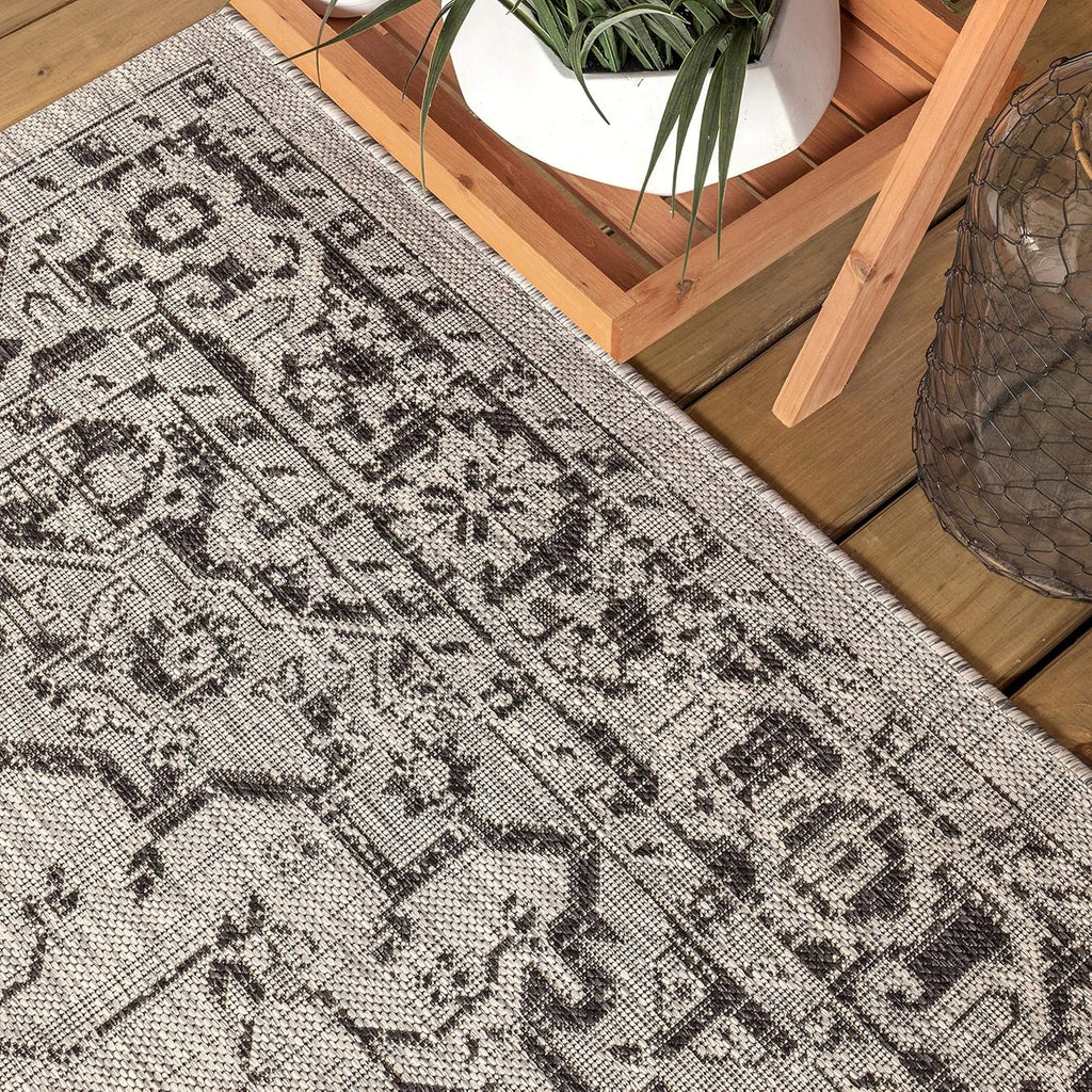 JONATHAN Y Boho Medallion Indoor Outdoor Area Rug 8X10 Gray/Black, Rozetta Textured Weave for Backyard, Patio, Porch, Easy-Cleaning, High Traffic, Pet-Friendly, Non-Shedding (SMB102D-8)