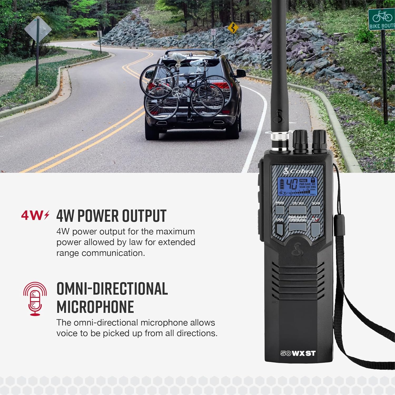 Cobra HH50WXST Handheld CB Radio - Emergency Radio with Access to Full 40 Channels and NOAA Alerts, Earphone Jack, 4 Watt Power Output, Noise Reduction and Dual Channel Monitoring, Black
