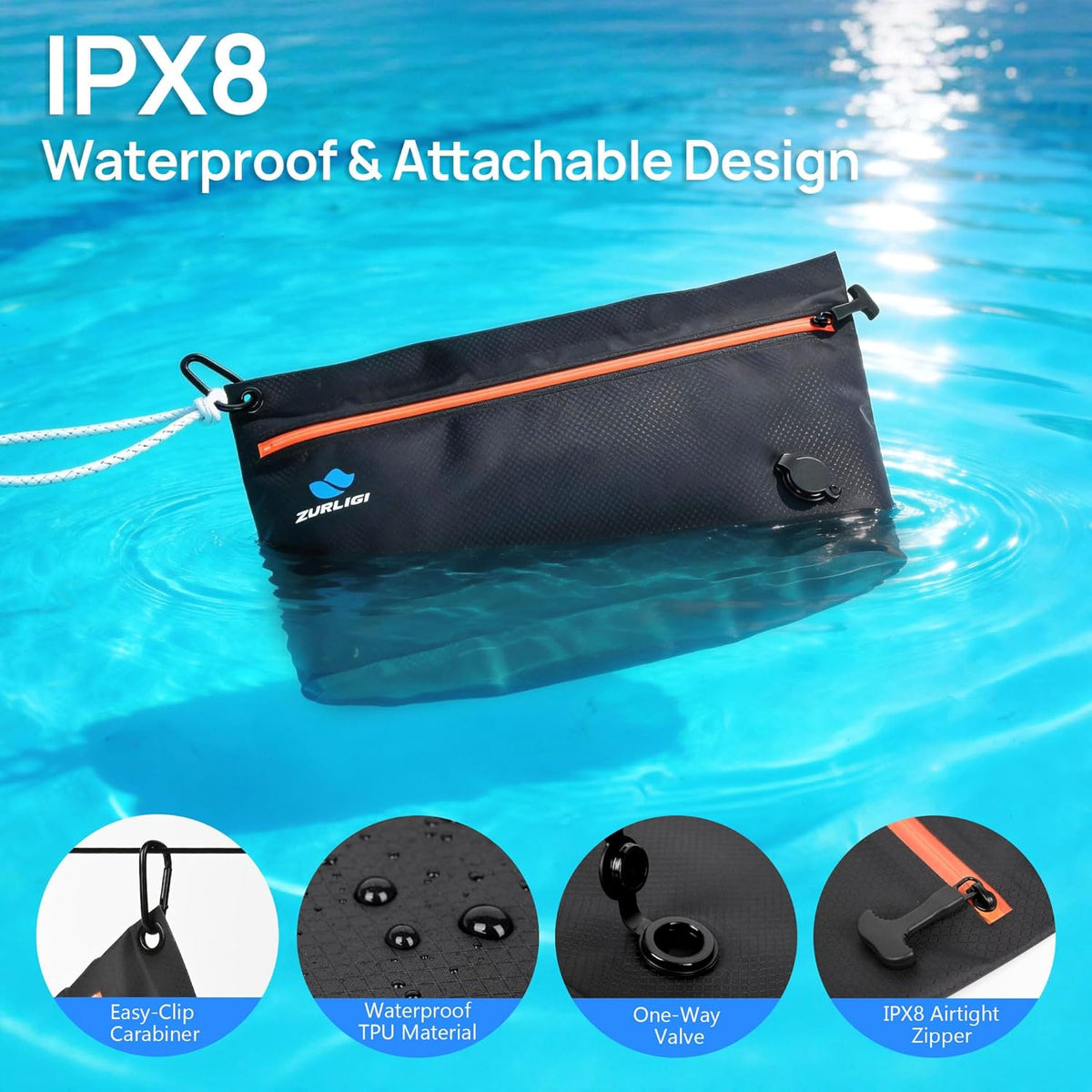 Zurligi Travel Vacuum Bags with Pump, 3 Pack IPX8 Waterproof Reusable & Attachable Vacuum Seal Bags for Clothing, Space Saver for Underwear & Essentials, Suitable for Carry-On Luggage