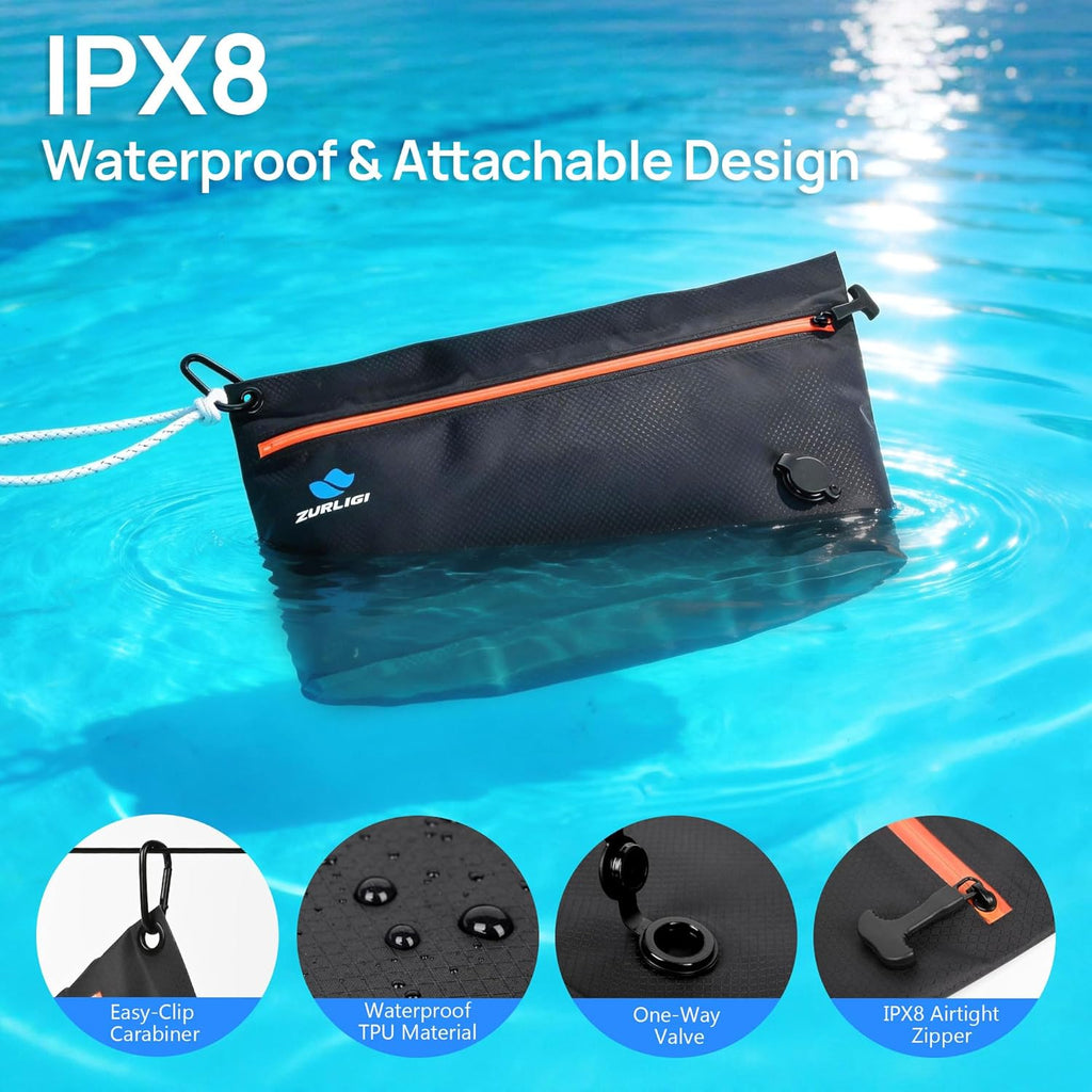 Zurligi Travel Vacuum Bags with Pump, 3 Pack IPX8 Waterproof Reusable & Attachable Vacuum Seal Bags for Clothing, Space Saver for Underwear & Essentials, Suitable for Carry-On Luggage