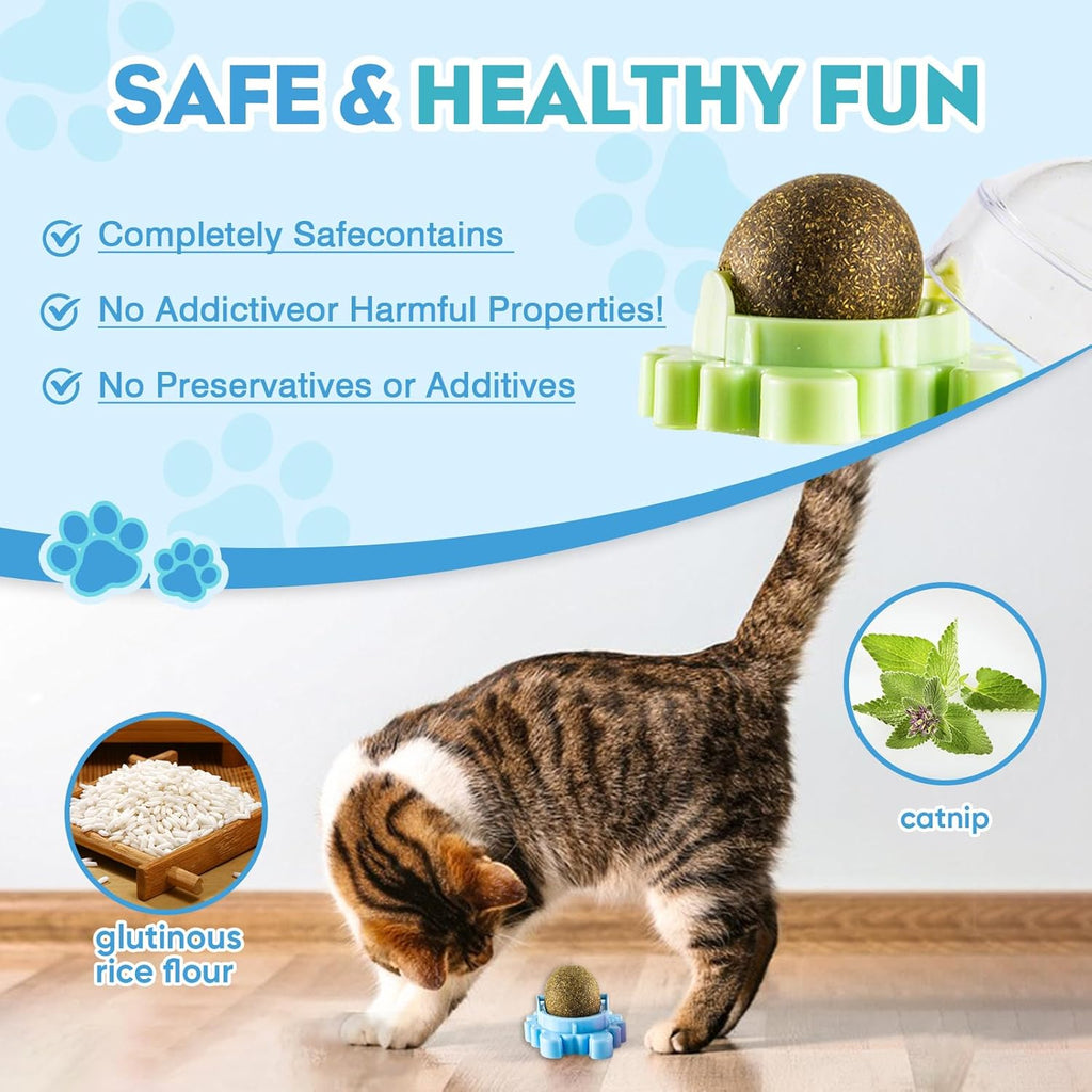 4-Pack Catnip Rollerball Wall Catnip Balls for Cats Wall Cat Mint Ball Help Cats Regulate Their Mood and Clean The Mouth