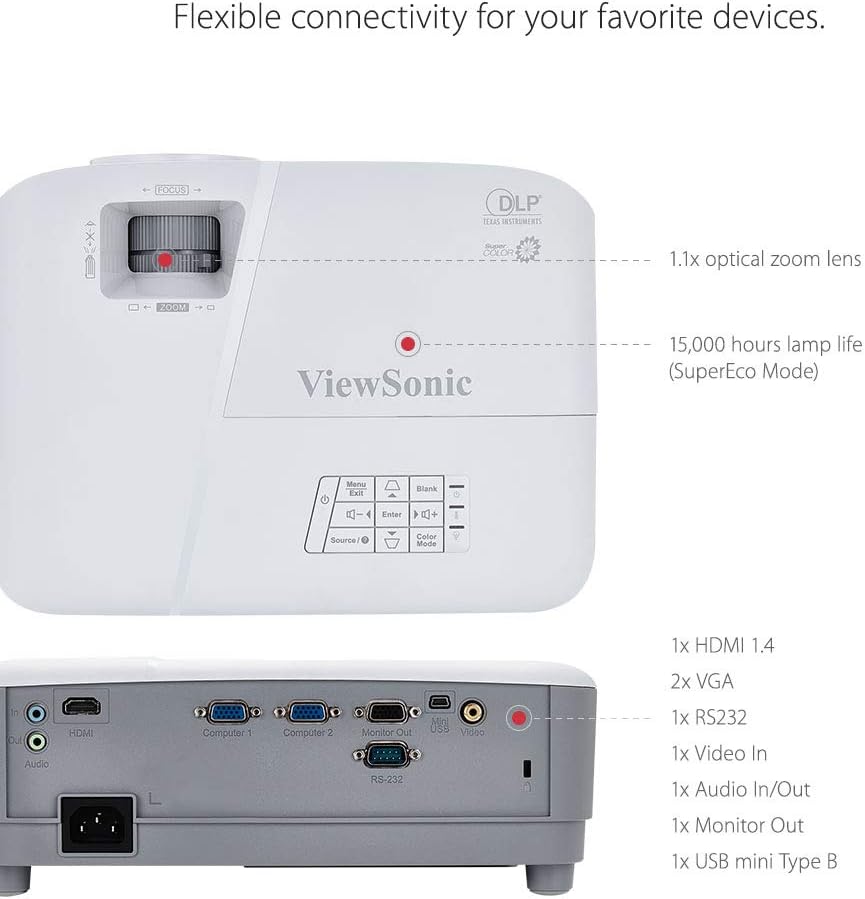 ViewSonic PA503X 4000 Lumens XGA High Brightness Projector with HDMI Vertical Keystone and 1080p Support (Renewed)