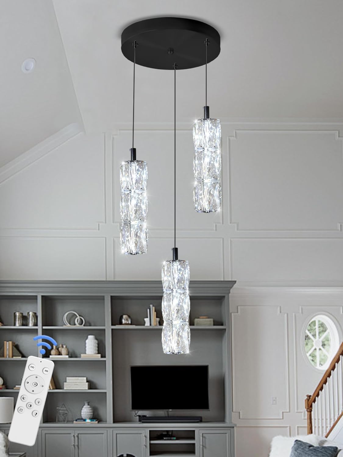 ykolupty Pendant Lights Kitchen Island 3-Lights Pendant Chandelier for Dining Room Hallway Stairwell,LED Dimmable 2700K-6000K