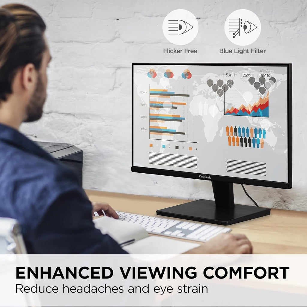 ViewSonic VS2447M 24 Inch 1080p Monitor, 100Hz Refresh Rate for Productive Home and Office Spaces, Eye Care Technology, Thin Bezels, HDMI, and VGA Inputs