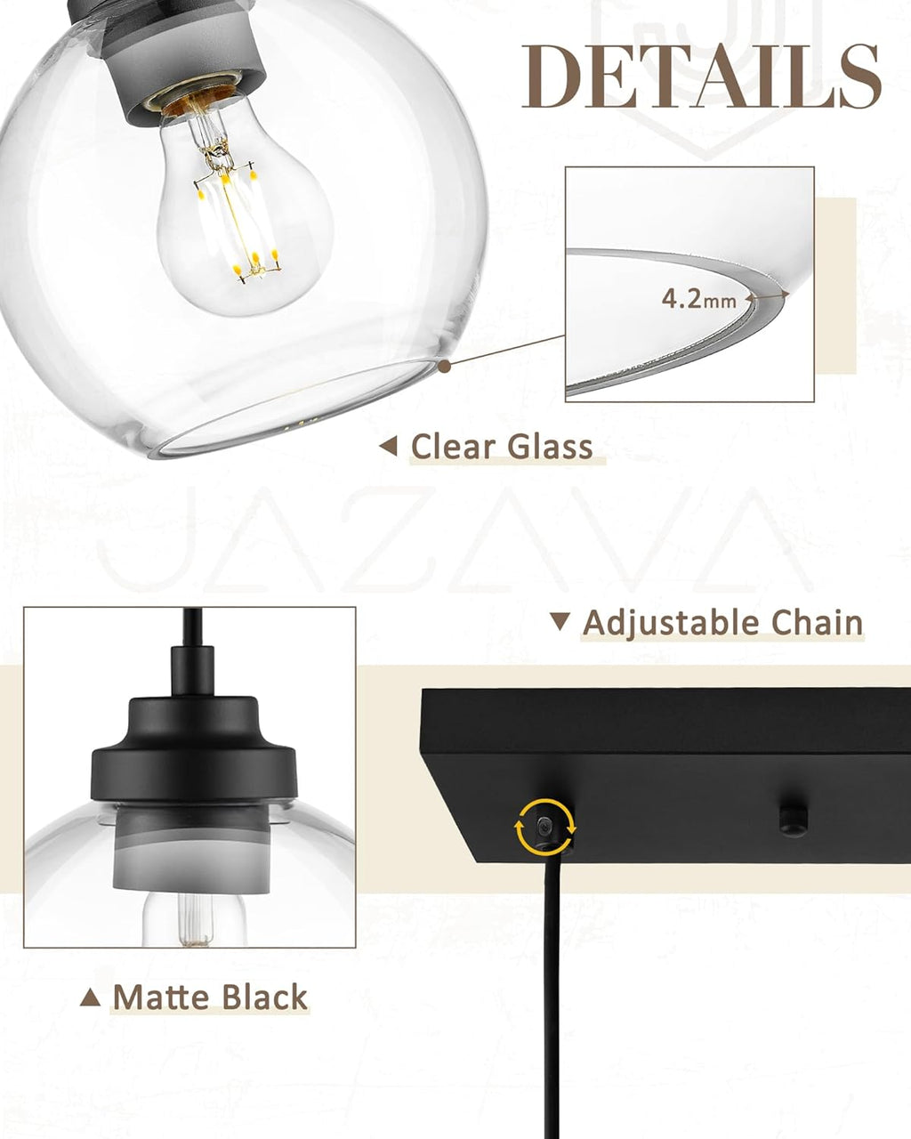 Black Island Light, 3-Light Linear Chandelier with Clear Glass, Globe Pendant Light Fixture for Dining Room Kitchen Island Living Room Pool Table, ZCPL101BK-3S