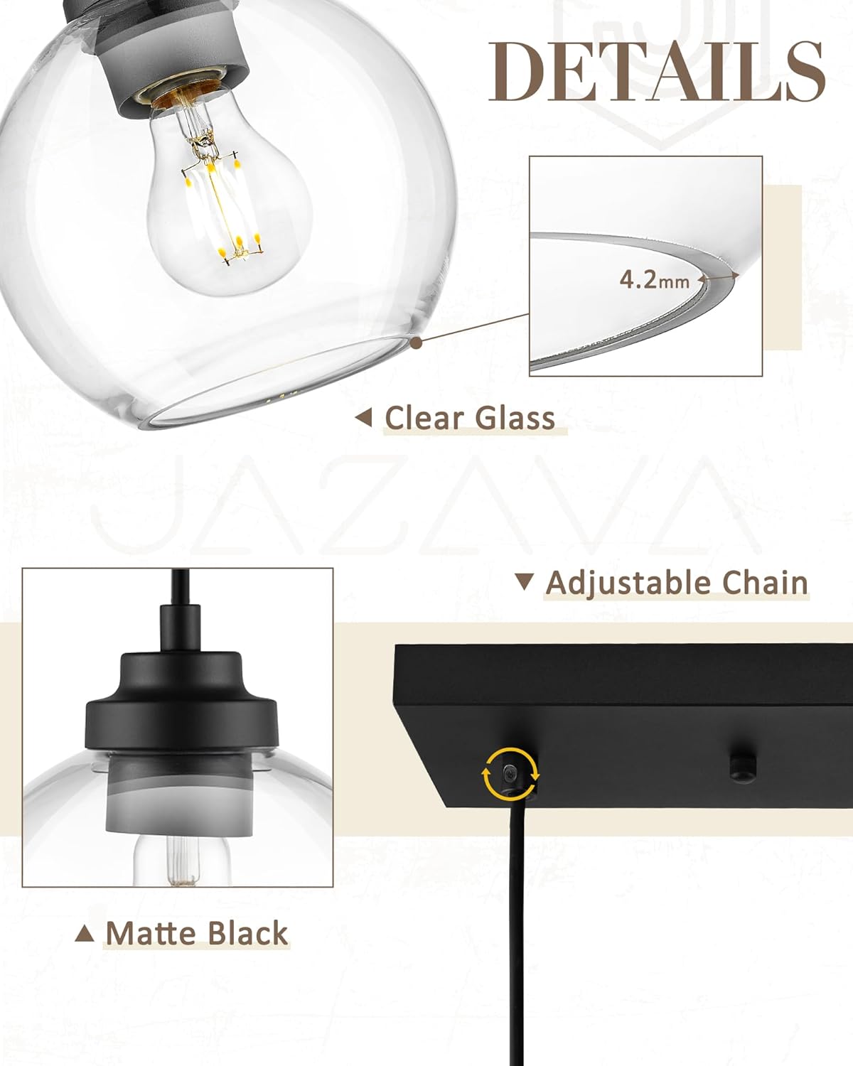 Black Island Light, 3-Light Linear Chandelier with Clear Glass, Globe Pendant Light Fixture for Dining Room Kitchen Island Living Room Pool Table, ZCPL101BK-3S