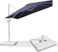 PURPLE LEAF 9 FT White Patio Umbrella With Base Outdoor Cantilever Umbrellas Square Offset Umbrella Windproof with 360° Rotation for Garden Deck Pool, Navy Blue