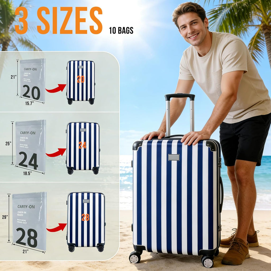 10Pack Travel Vacuum Storage Bags with Rechargeable Wireless Electric Pump, 3 Sizes (20/24/28 Inch) Space Saver Seal Bags for Luggage Suitcase, Carry-on Size for Clothes Travel Essentials Luggage