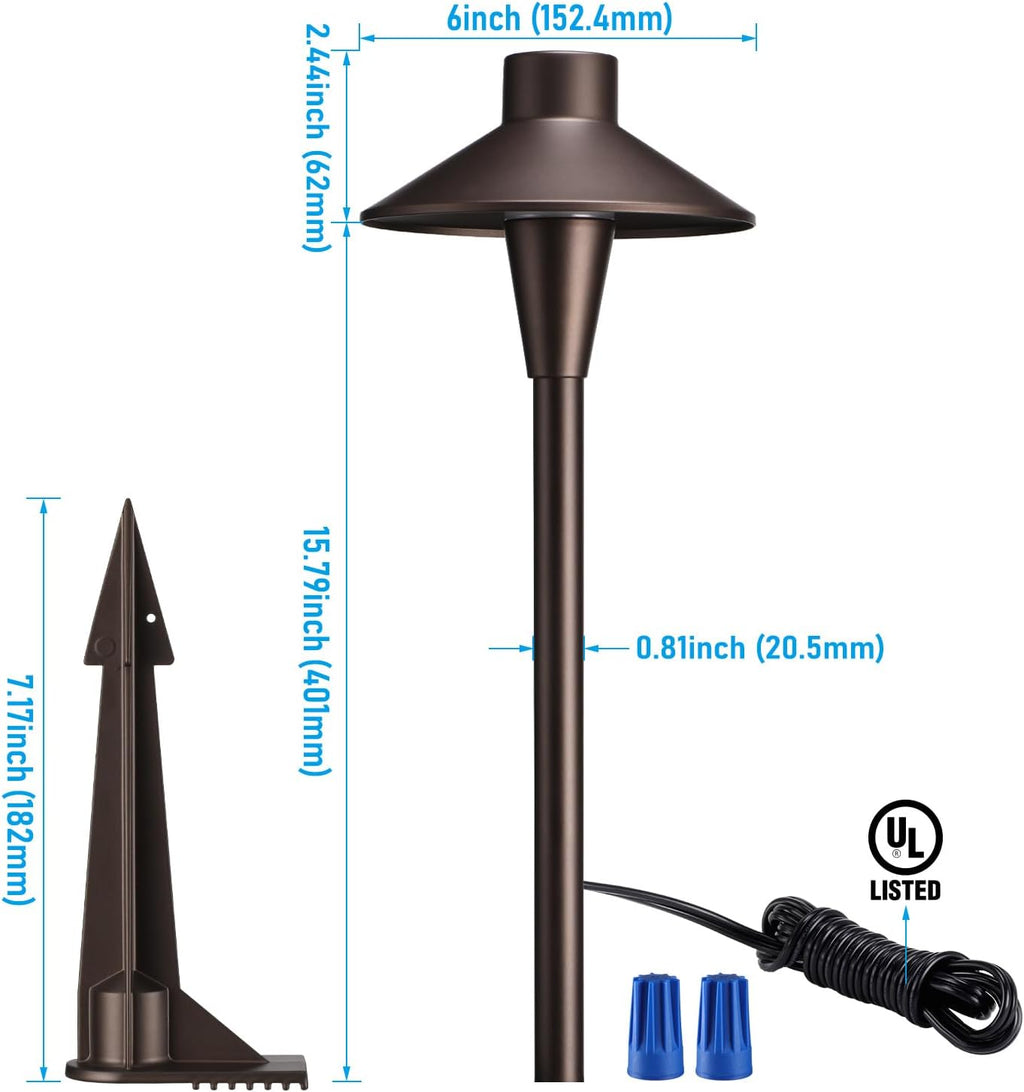 LEONLITE Update 5CCT Low Voltage Pathway Lights, LED Landscape Path Lights, 1800/2700/3000/4000/5000K, Hat Shape Head, 12-24V AC/DC, IP65 Outdoor Walkway Light, Oil Rubbed Bronze Aluminum, Pack of 6
