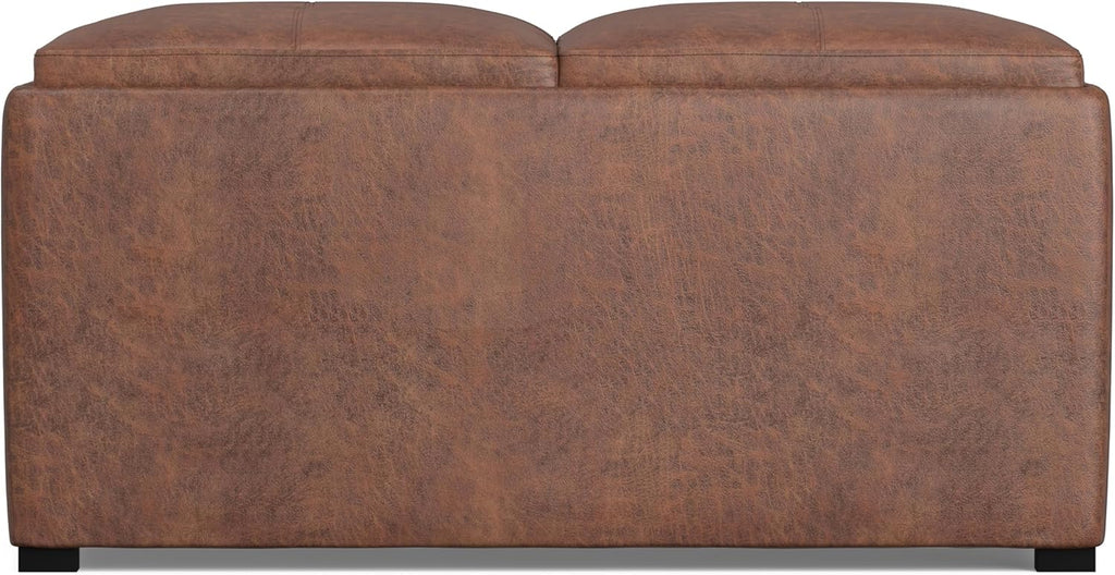 SIMPLIHOME Avalon Wide Contemporary Square Coffee Table Storage Ottoman, Distressed Umber Brown, Table Ottoman