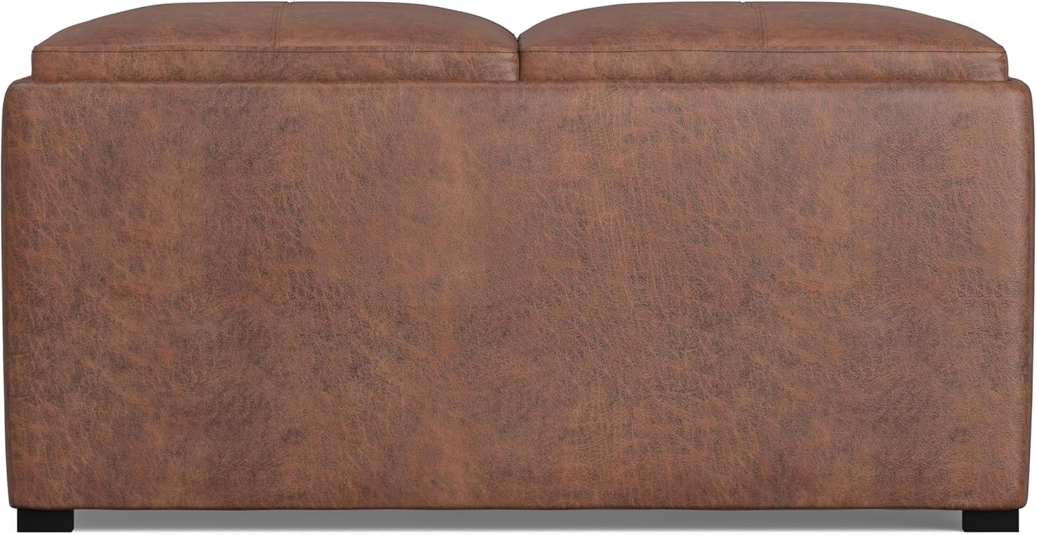 SIMPLIHOME Avalon Wide Contemporary Square Coffee Table Storage Ottoman, Distressed Umber Brown, Table Ottoman