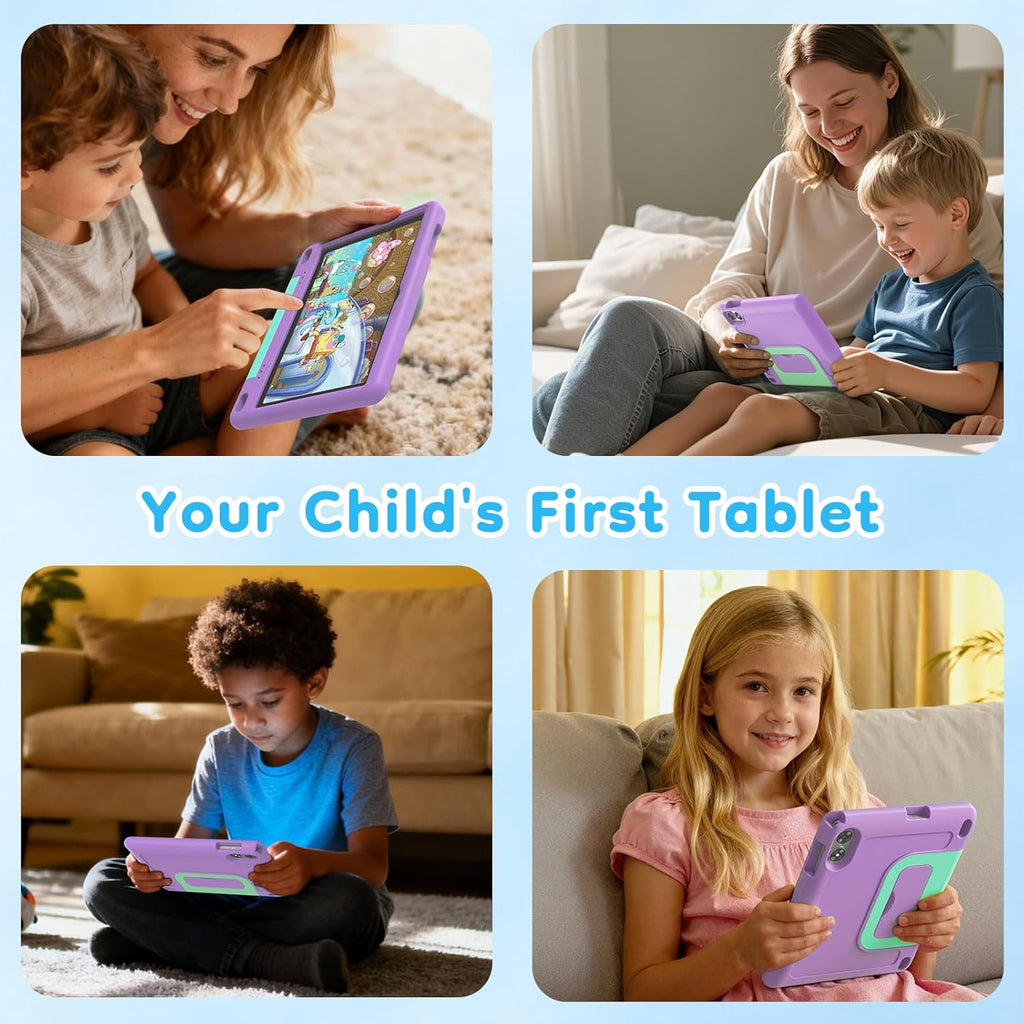 10 inch Kids Tablet, Android Tablet for Kids, 24GB RAM 64GB ROM, 1TB Expandable, with EVA Case, Parental Control, 6600mAh Battery, Dual Camera, BT5.4, WiFi 6, Gift (Purple)