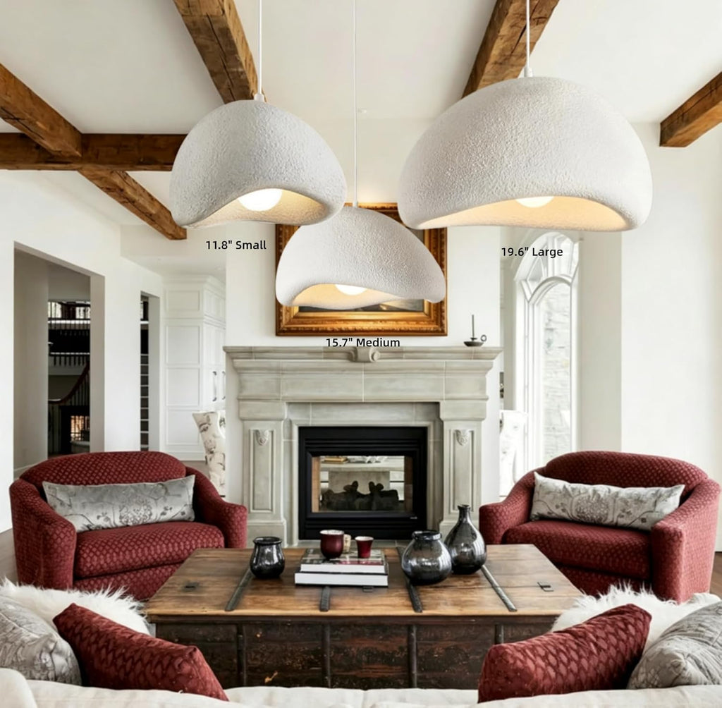 Scandinavian Pendant Lights Kitchen Island White Concrete Cement Look Pendant Light Dome Hanging Lamp Wabi Sabi Chandelier - Large