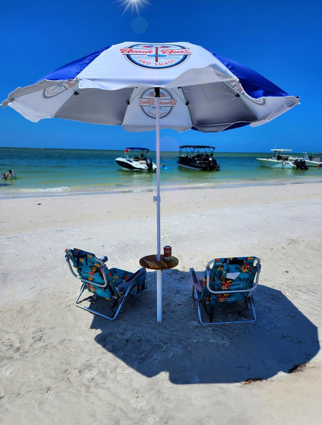 – Premium Portable Beach Umbrella Table System – 24" Teak Table with Adjustable Standpipe & Umbrella Included.