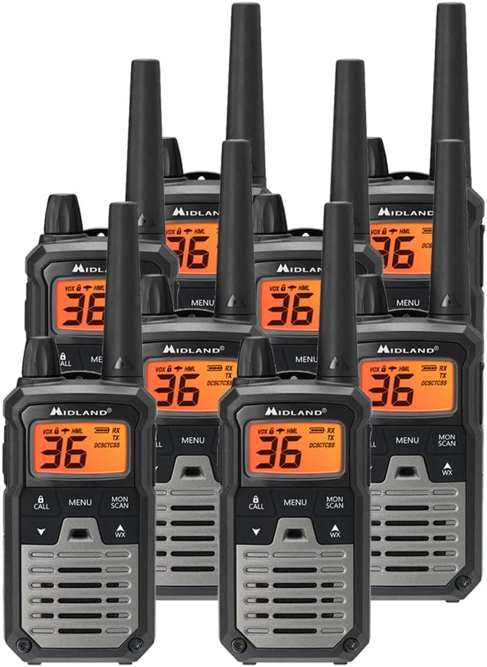 Midland T290VP4 High Powered GMRS Two Way Radios - 8 Pack Bundle w/Headsets & Chargers