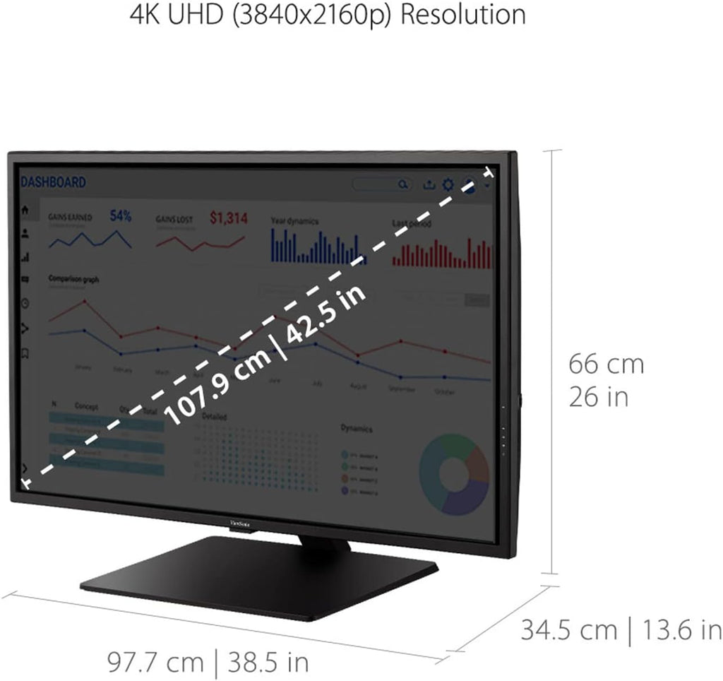 ViewSonic VX4381-4K 43" UHD 4K Monitor Widescreen with HDR10 Support, Eye Care, HDMI, USB, DisplayPort (Renewed)