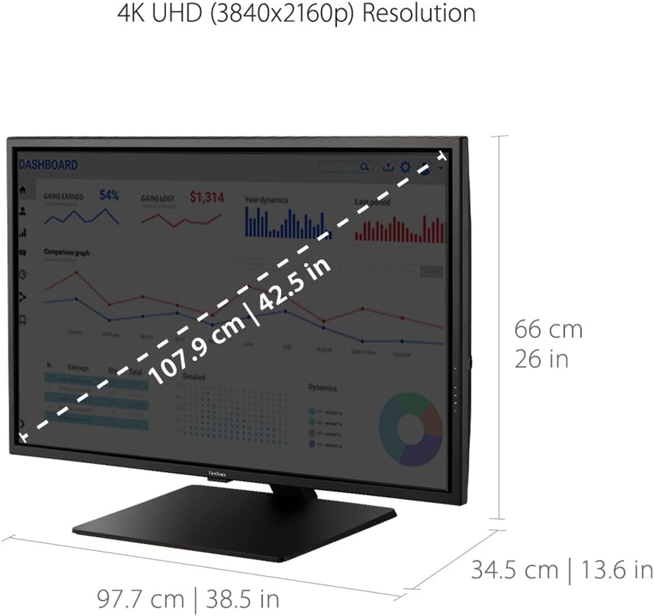 ViewSonic VX4381-4K 43" UHD 4K Monitor Widescreen with HDR10 Support, Eye Care, HDMI, USB, DisplayPort (Renewed)