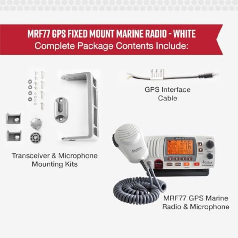 Cobra MR F77W GPS Fixed Mount VHF Marine Radio – 25 Watt VHF, Built-In GPS Receiver, Submersible, LCD Display, Noise Cancelling Mic, NOAA Weather, Signal Strength Meter, Scan Channels, White