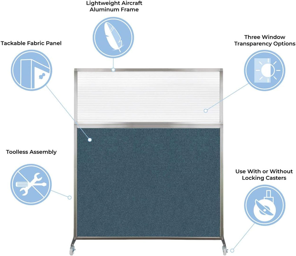 Versare Hush Screen Portable Room Divider | Workstation Wall Divider | Freestanding Privacy Hush Panels | Frosted Windows | Fabric Office Divider Screen | Great for Room Separation