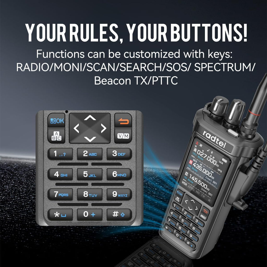 Radtel RT-950 PRO Ham Radio TX GPS/APRS, 10W Walkie Talkie Long Range Handheld Two Way Radio, AM/FM/CB/SW/MW/LW RX, Bluetooth APP Programming, NOAA, Spectrum Analyzer (with Programming Cable)