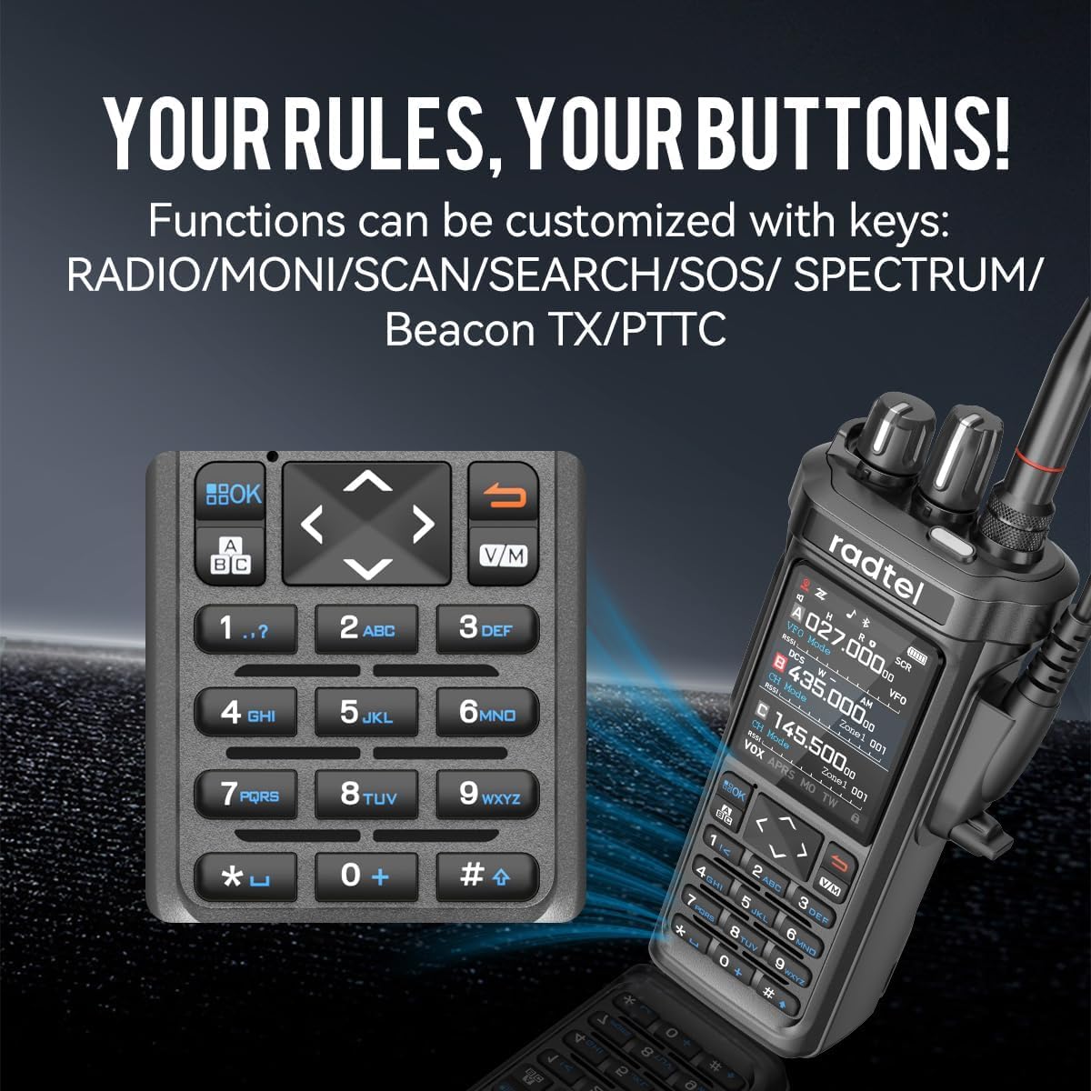 Radtel RT-950 PRO Ham Radio TX GPS/APRS, 10W Walkie Talkie Long Range Handheld Two Way Radio, AM/FM/CB/SW/MW/LW RX, Bluetooth APP Programming, NOAA, Spectrum Analyzer (with Programming Cable)