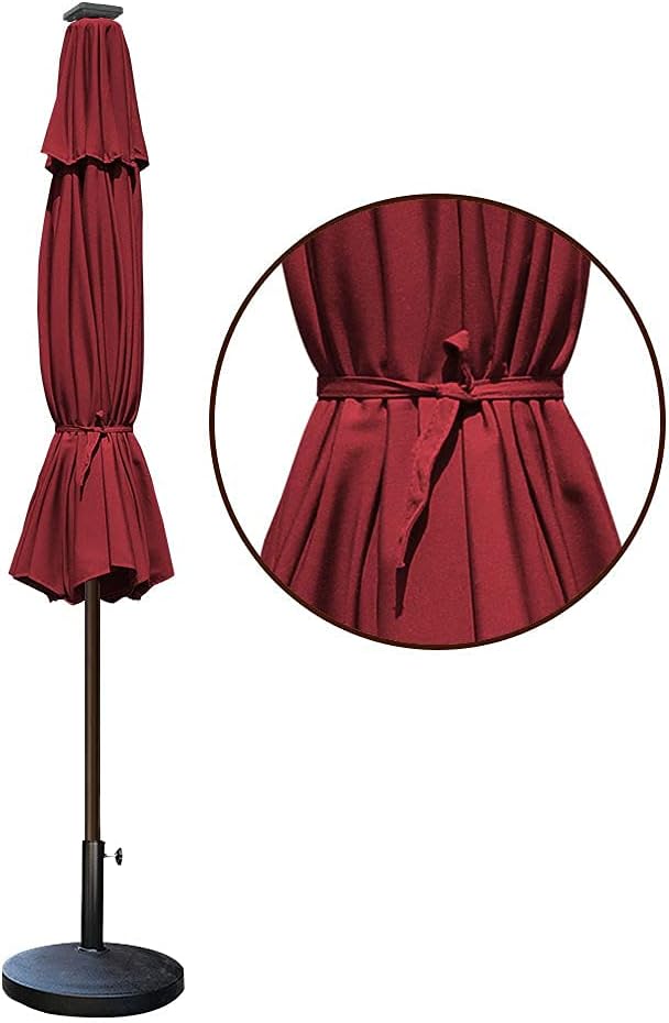 EliteShade USA 10-Year-Non-Fading 9ft Market Patio Umbrella, Commercial Grade Table Sun Umbrella with 80 Solar LED Lights, Crank Open, Windproof & UPF 50+ UV Protection for Garden, Deck, Pool, Backyard, Burgundy