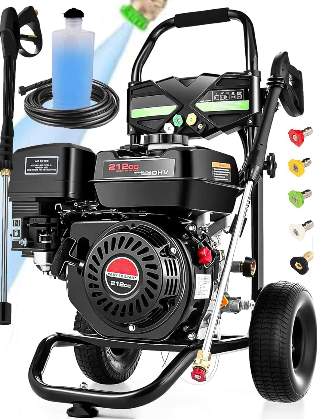 4200PSI Pressure Washer 4.0GPM Gas Power Washer 212CC Gas Powered Washing Machine Commercial High Pressure Washer with 25ft Hose&5 Nozzles for Patio Garden Yard (Dark Black with 25ft Hose)