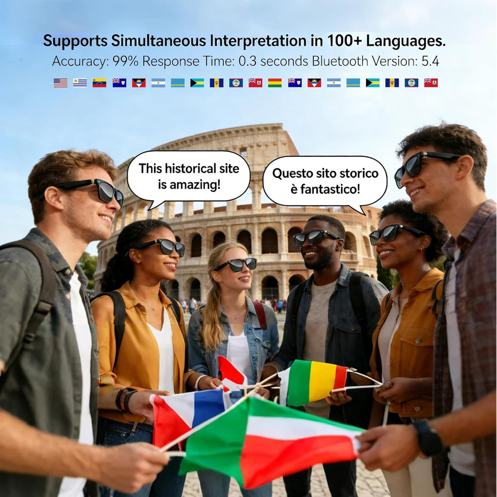 Blackview AI Smart Glasses with 12MP Camera, BT Call/Photo/4K HD Video Recording Glasses with Real-Time Translation, AI Voice Assistant, Object Recognition, Polarized Sunglasses Lenses