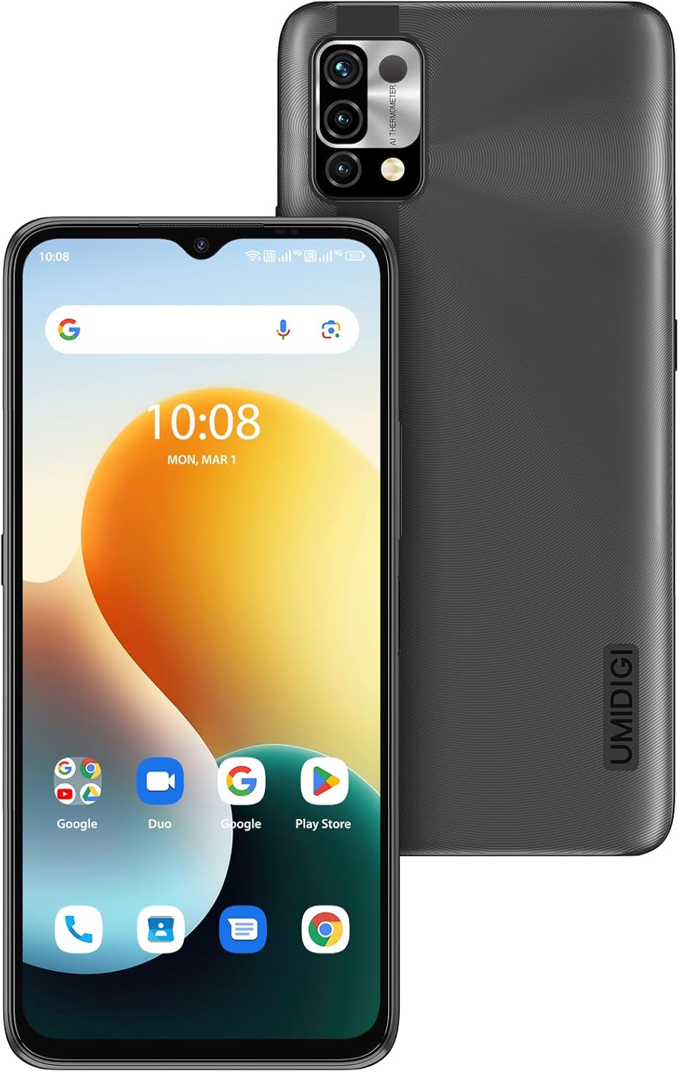 UMIDIGI Unlocked Cell Phone, Power 5 Smartphone 4+128GB, Helio G25 Octa-Core 6150mAh, 6.53 HD Display Phones with 16MP+8MP Camera, 4G Dual SIM, Infrared Thermometer and Fingerprint&AI Face Unlock