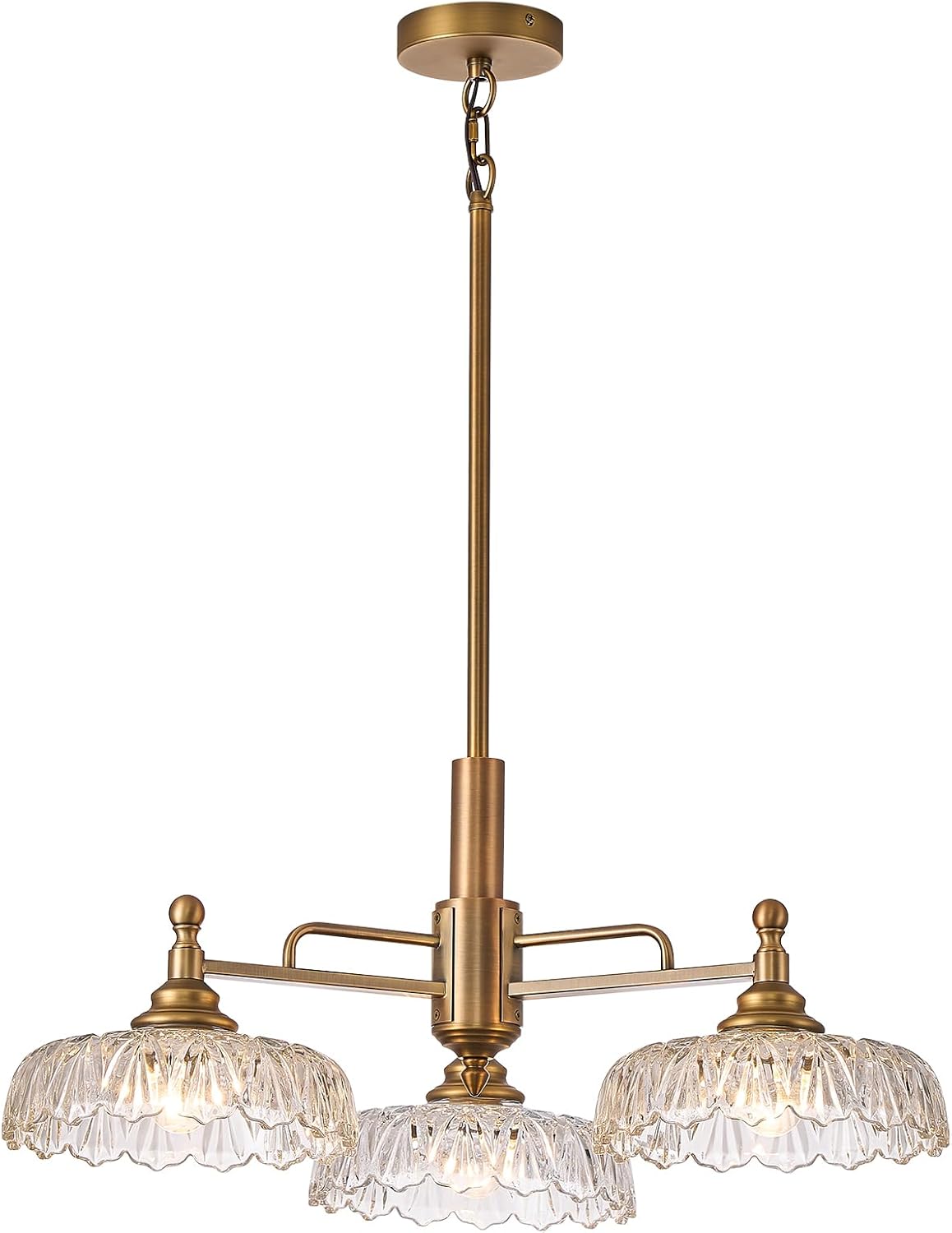 HDDFL Chandelier Pendant Lights Fixture Vintage Pendant Lighting Fixtures 3 Lights Chandelier E26 Base Brass Kitchen Glass Hanging Lamp for Island Dining Room Living Room