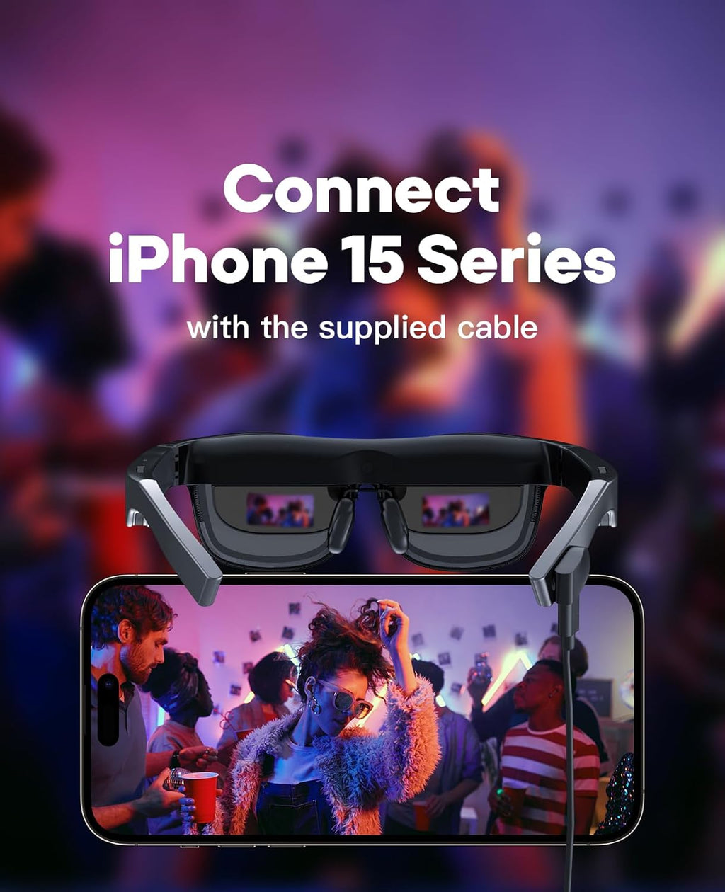 AR Glasses, Smart Glasses with Massive 201 Inch Micro OLED Virtual Theater, 1080P, 3D Movie, 50° FOV, 400 nits Brightness, Support Stream, Game and Work on PC/Android/iOS/Consoles/Cloud