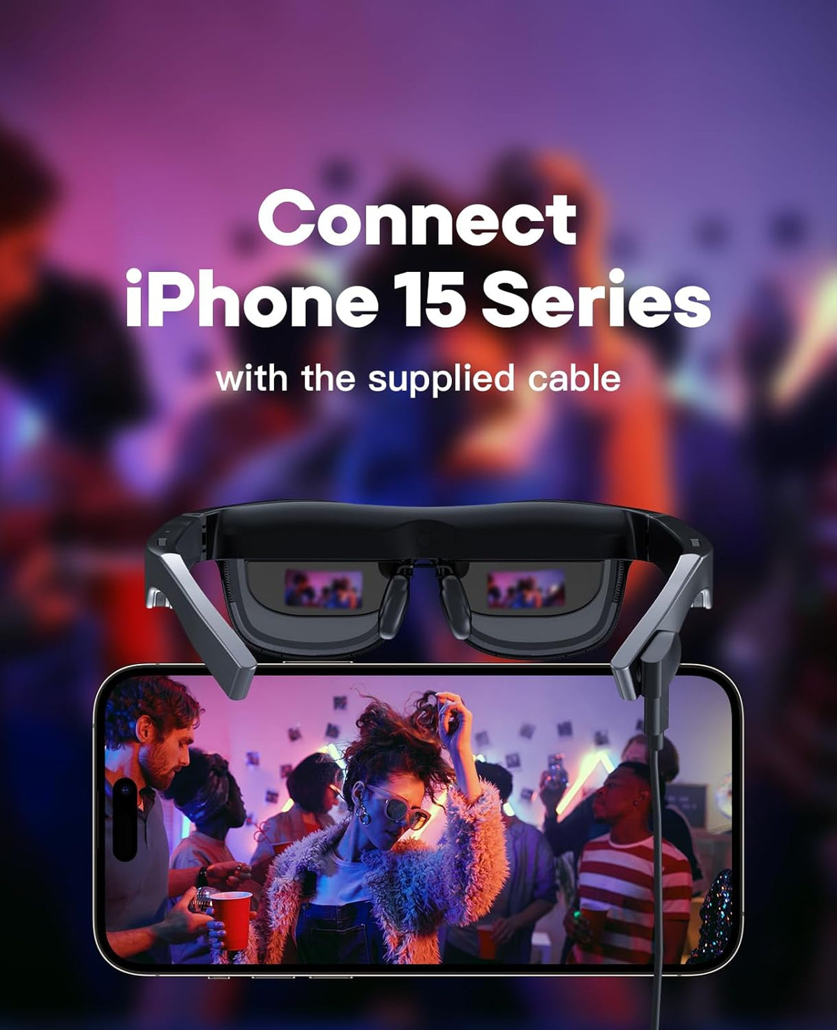 AR Glasses, Smart Glasses with Massive 201 Inch Micro OLED Virtual Theater, 1080P, 3D Movie, 50° FOV, 400 nits Brightness, Support Stream, Game and Work on PC/Android/iOS/Consoles/Cloud