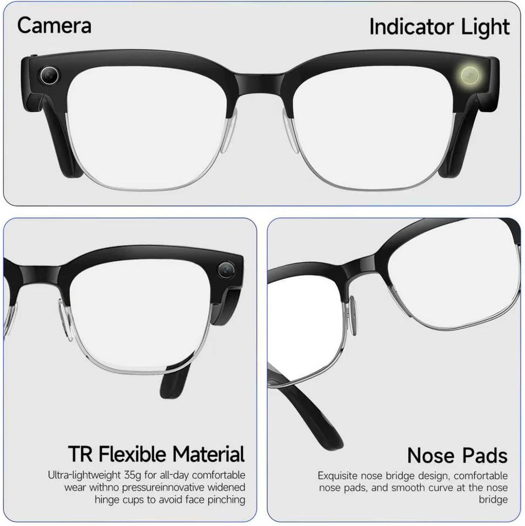 AI Smart Camera Glasses with HD 8MP Camera, 4K Photos & 1080P Video,Anti-Shake, 12Hours Music/Bluetooth Calls, Real-time Translation/GPT Object Recognition, IP66 Waterproof (Photochromic Lenses)