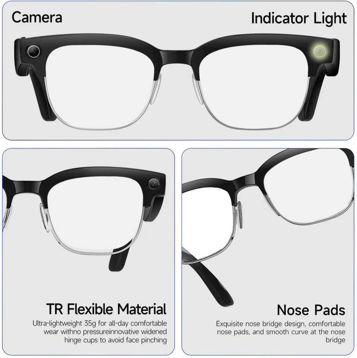 AI Smart Camera Glasses with HD 8MP Camera, 4K Photos & 1080P Video,Anti-Shake, 12Hours Music/Bluetooth Calls, Real-time Translation/GPT Object Recognition, IP66 Waterproof (Photochromic Lenses)