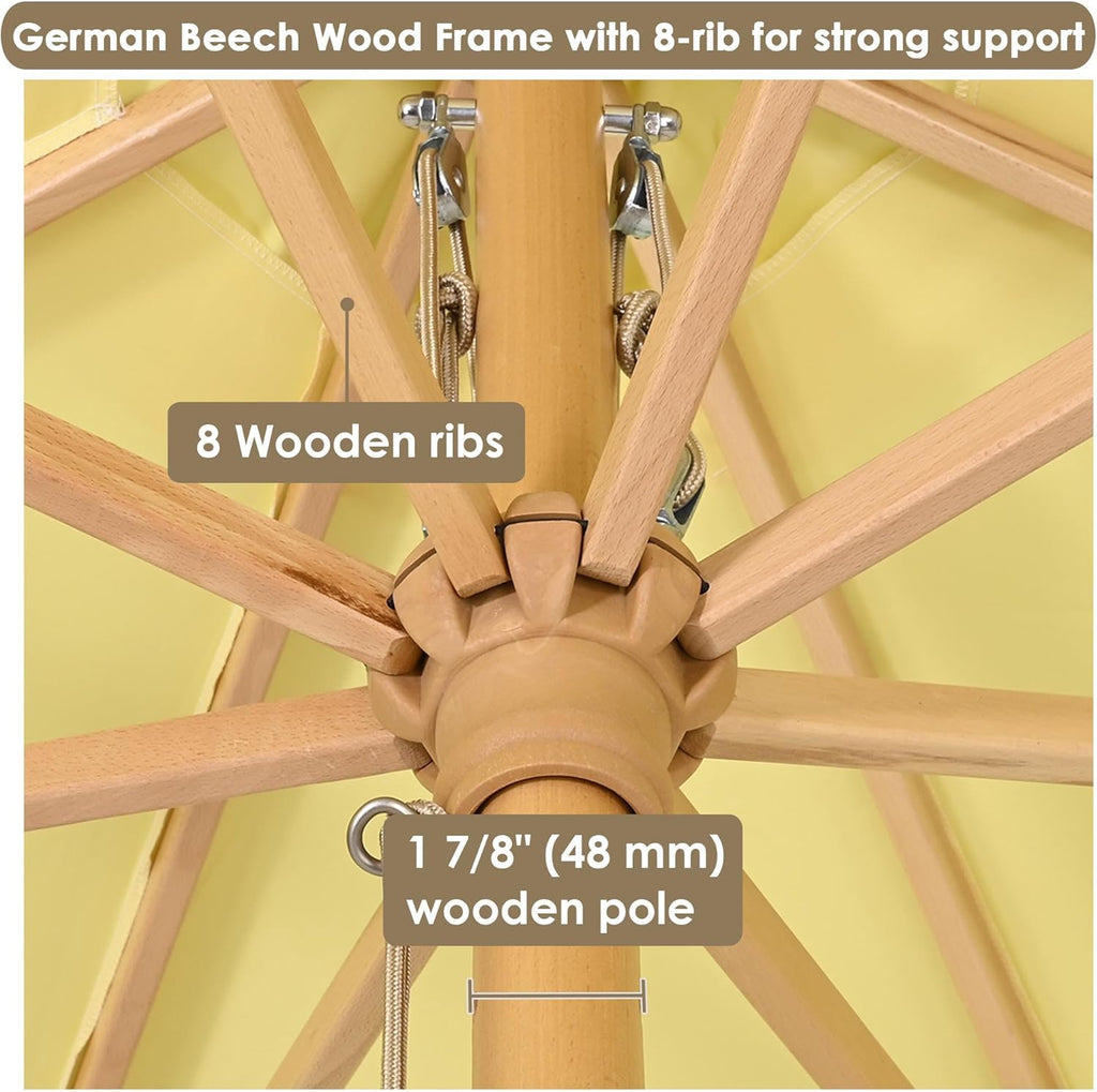 Yescom 13ft Coastal Solid Beech Wood Umbrella Pulley Lift Commercial Base with Wheel Included for Beach Club Seaside Restaurant Terrace Resort Poolside