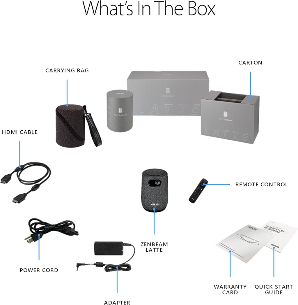 ASUS ZenBeam Latte L1 Portable Wi-Fi Projector- 300 Lumens Projector, Built-in Harman Kardon Bluetooth Speaker, 3 Hours Video Playback, Wireless WiFi Projector, HDMI, USB, Remote Control, AptoideTV