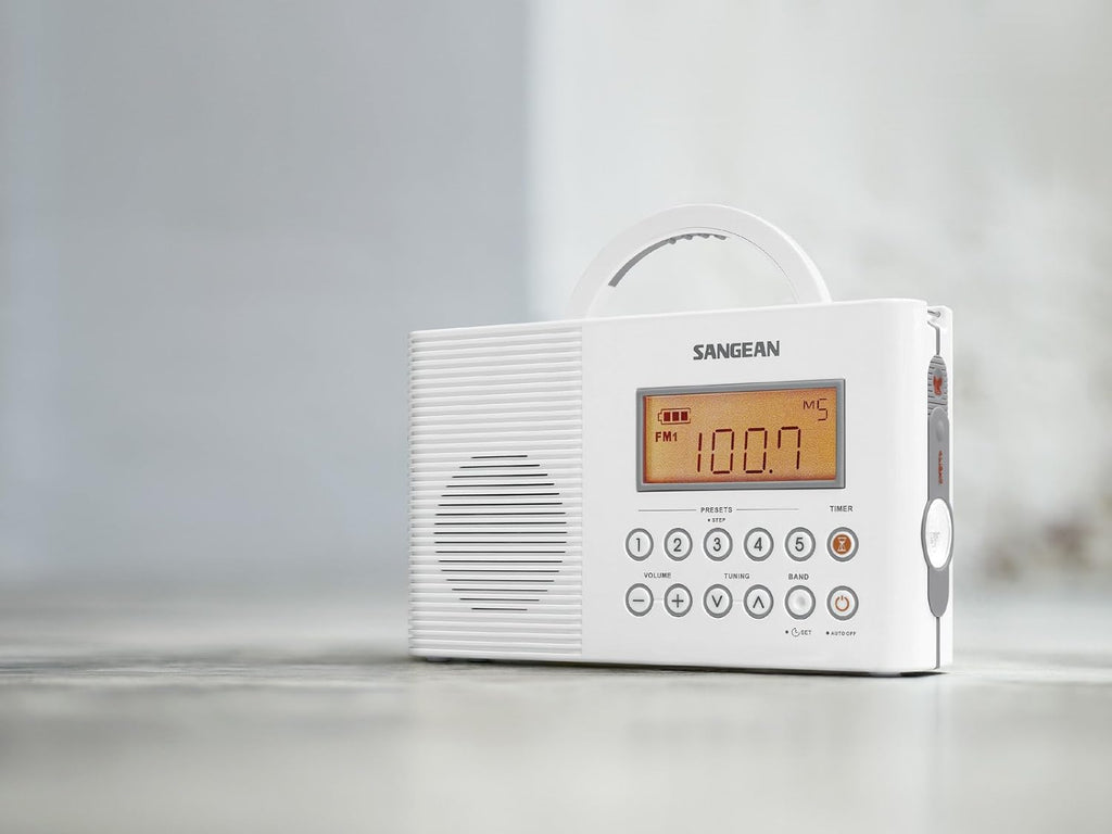 Sangean H201 Shower Radio AM/FM Waterproof, Weather Alert Radio, White