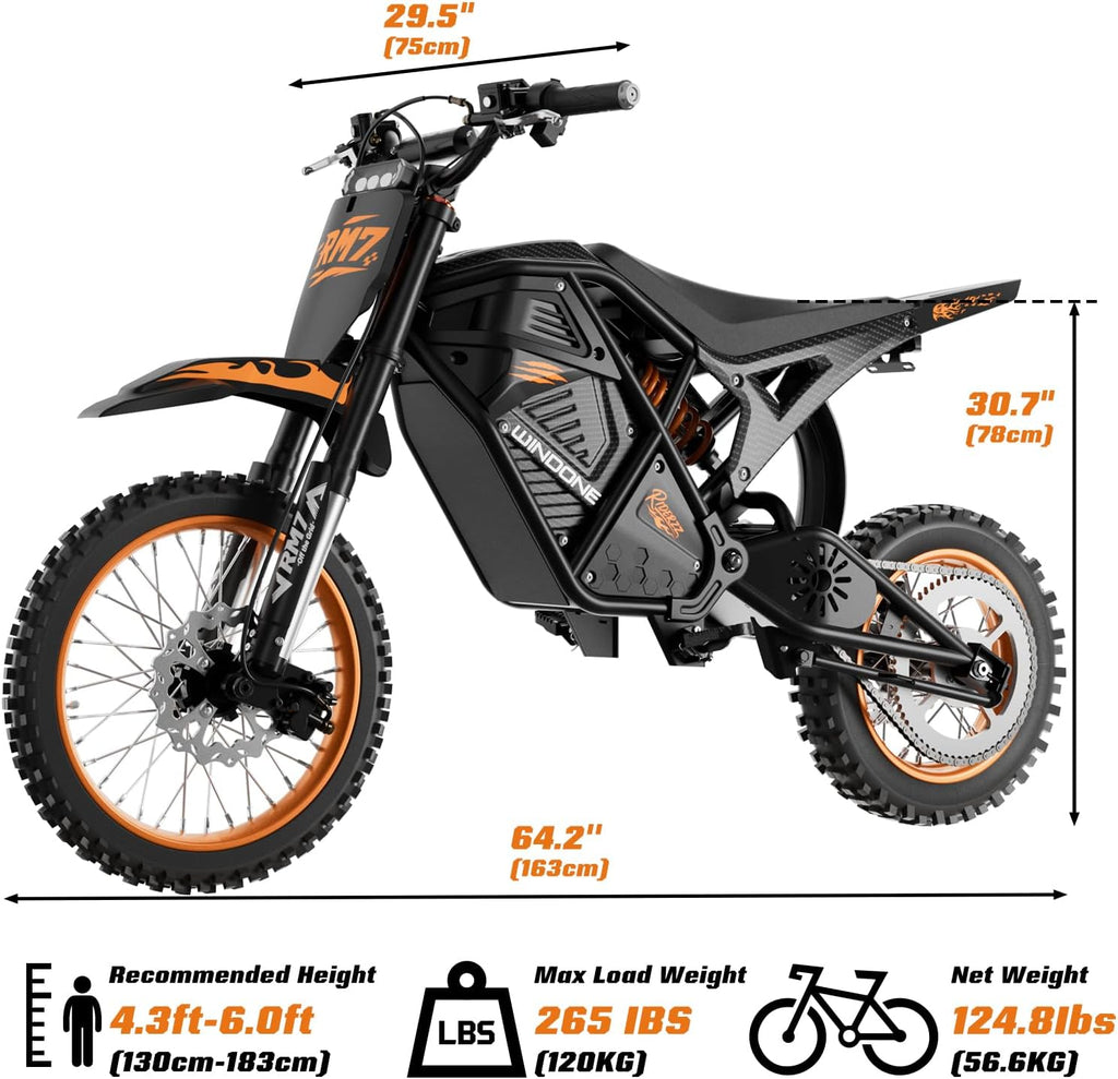 Windone RM7 Electric Dirt Bike for Teens & Adults, 48V 22.5Ah, 37MPH & 45-Mile Electric Motorcycle, 2200W Ebike, 14"/12" Off-Road Tire E-Bike, Dual Hydraulic Brakes, Full Suspension, Fit Age 13+