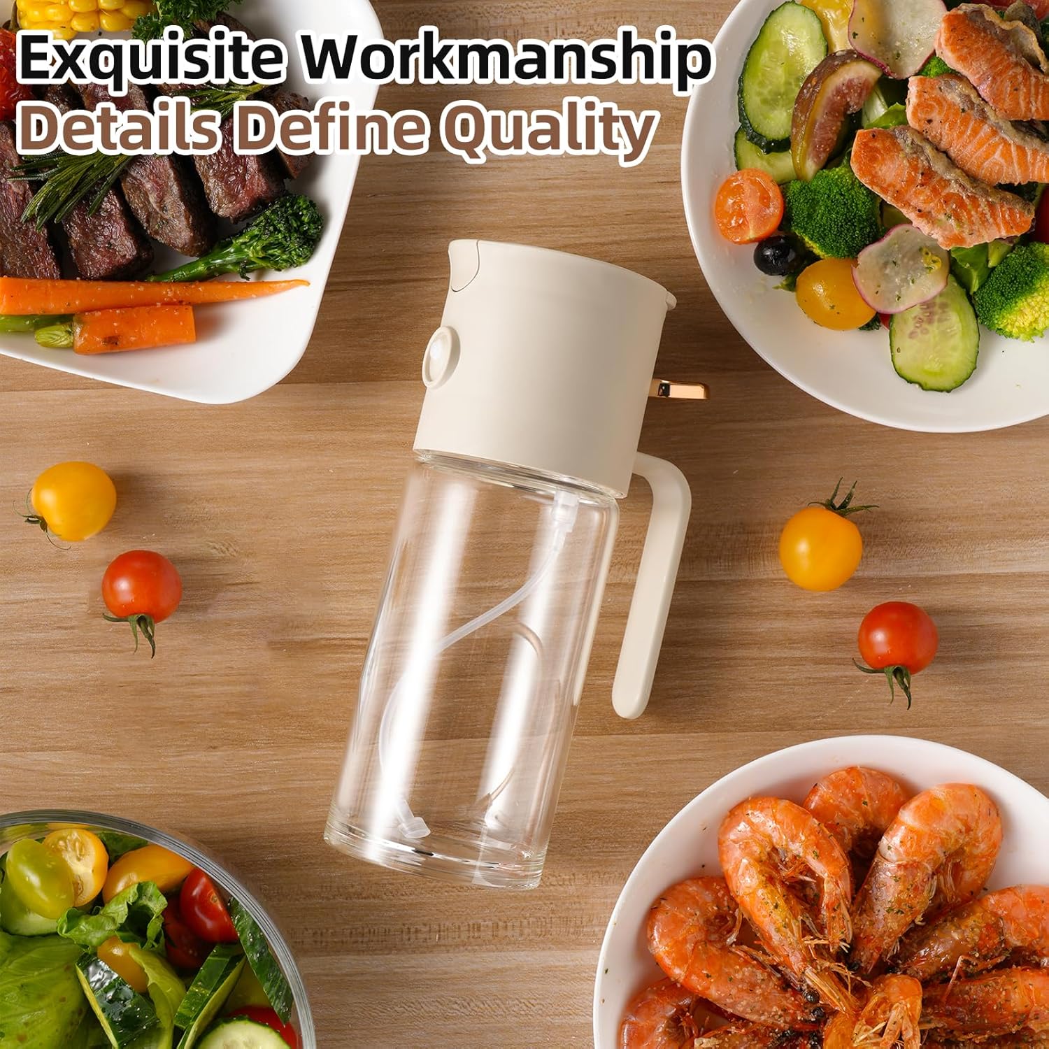 580ml/19.6oz Olive Oil Sprayer Bottle for cooking, 3-in-1 Oil dispenser Bottle + FREE 2-Piece Kitchen gadgets (Basting Brush & Spice Shaker) - Perfect for kitchen, Air Fryer, Baking, BBQ & Salad.